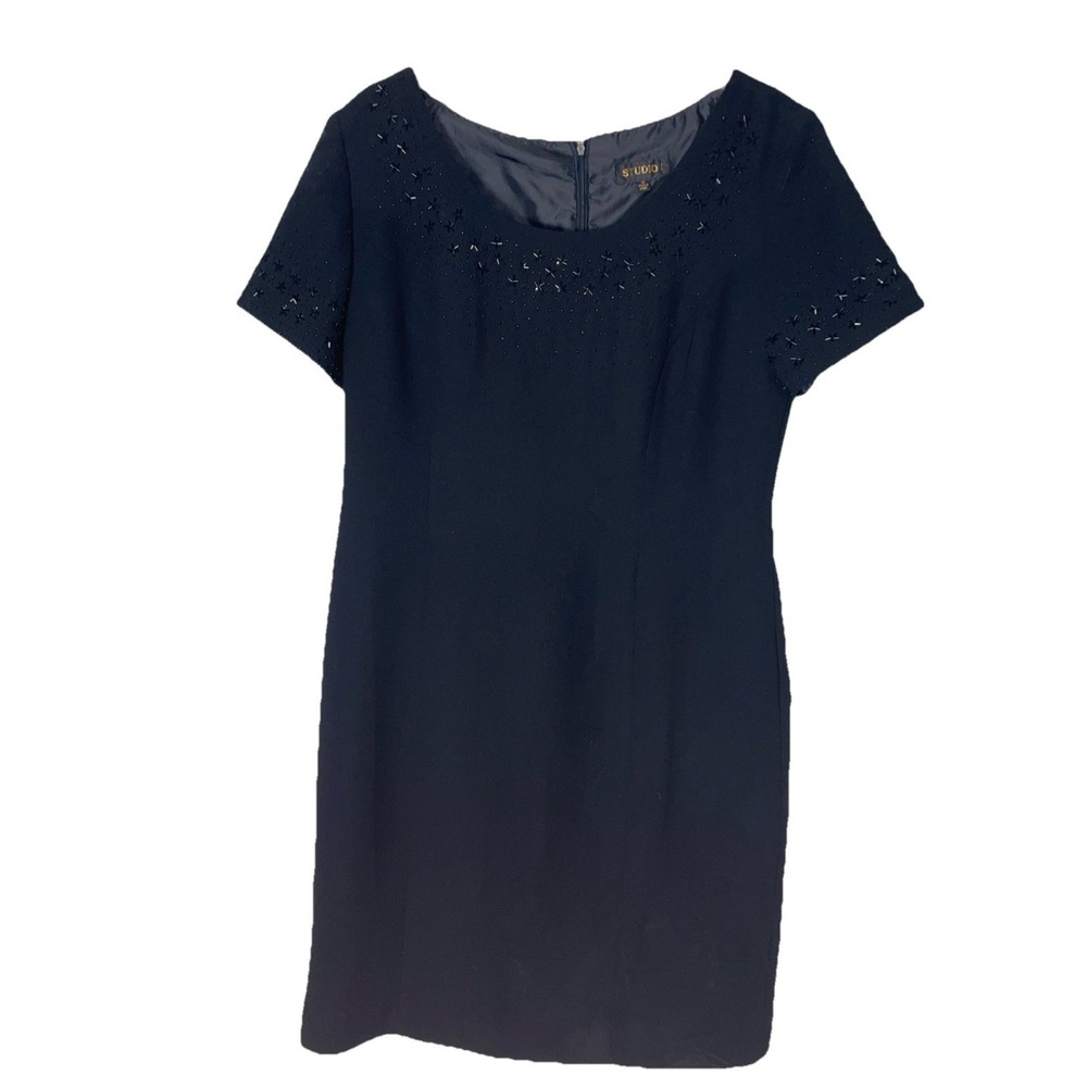 Studio I Black Beaded Star‎ Sheath Dress Womens 12 Short Sleeve Cocktail